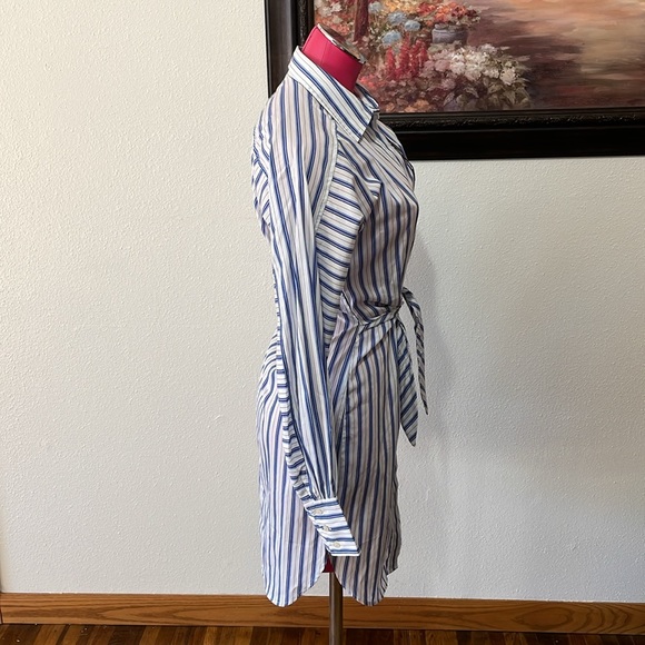 NWT! Lauren Ralph Lauren Monogram Blue White Stripe Long Sleeve Tie Dress Size 2 - Picture 7 of 16